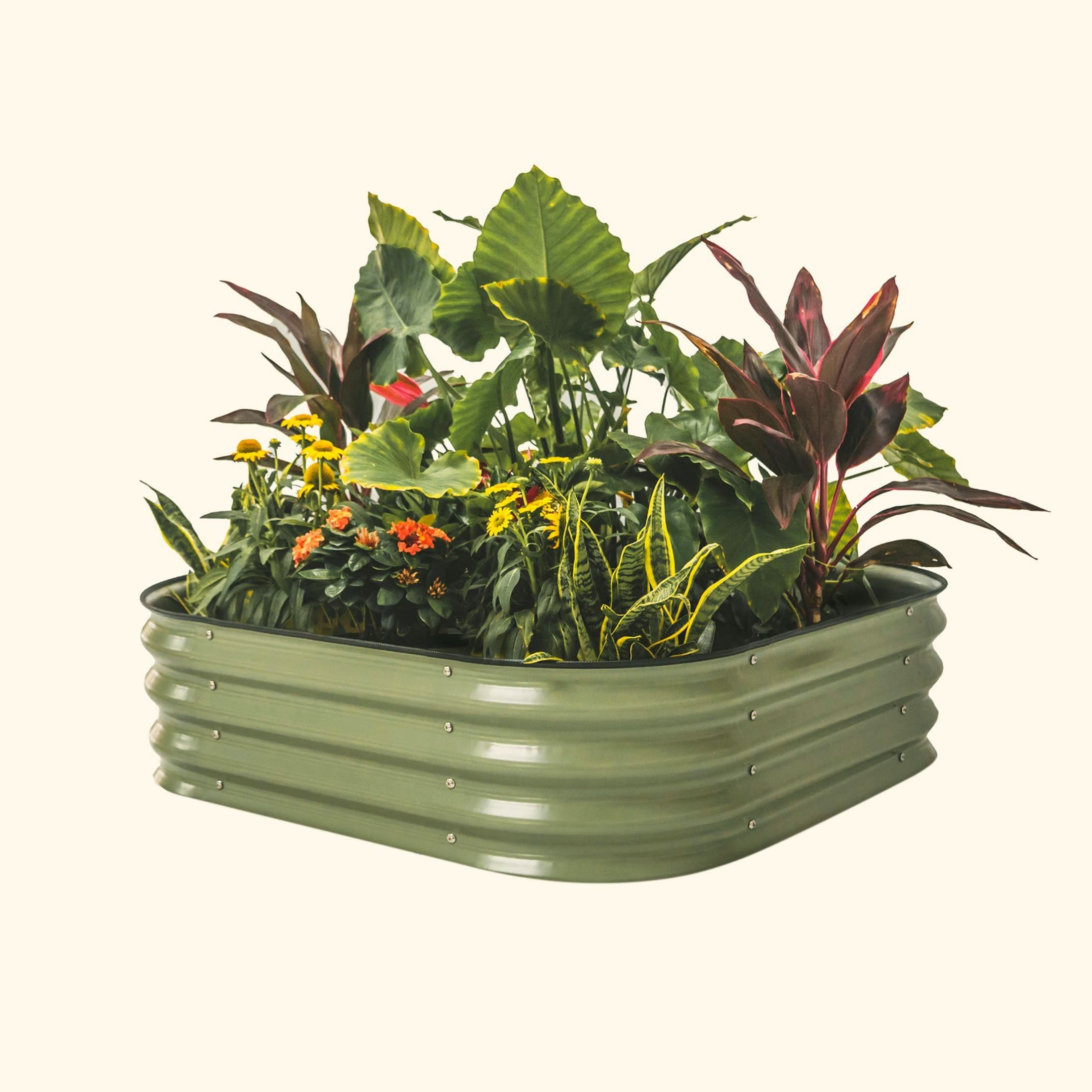 Vego Garden | 11" Tall 4 In 1 Modular Metal Raised Garden Bed Kit Olive Green