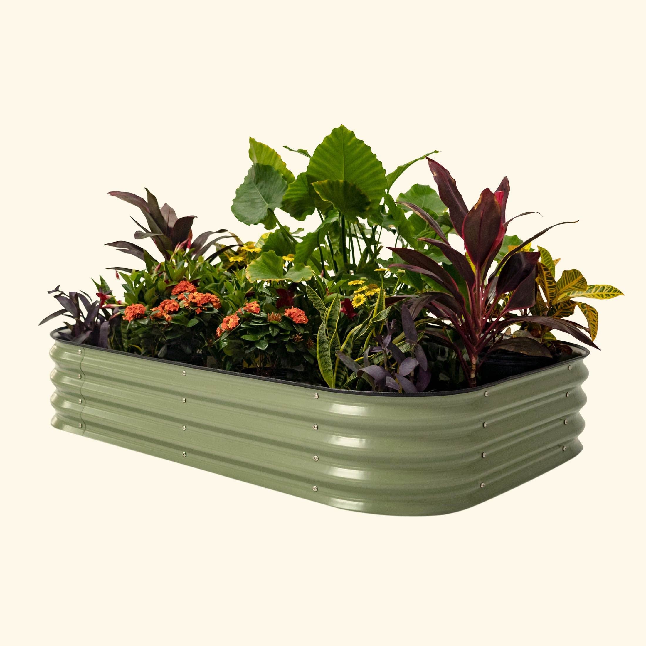 Vego Graden | 11" Tall 6 In 1 Modular Metal Raised Garden Bed Kit Olive Green