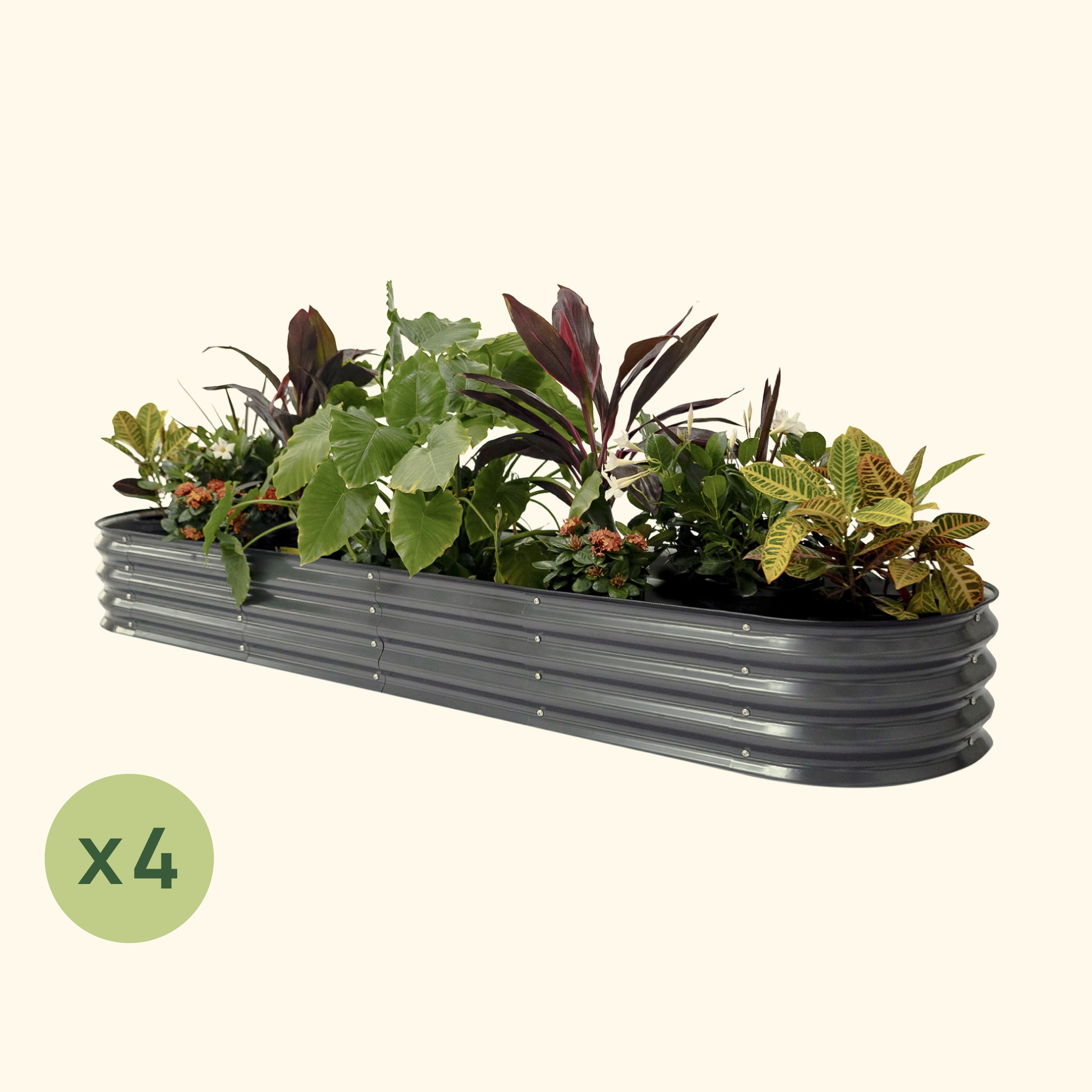 Vego Graden | 4 Pack  11" Tall 9 In 1 Modular Metal Raised Garden Bed Kit | Modern Gray