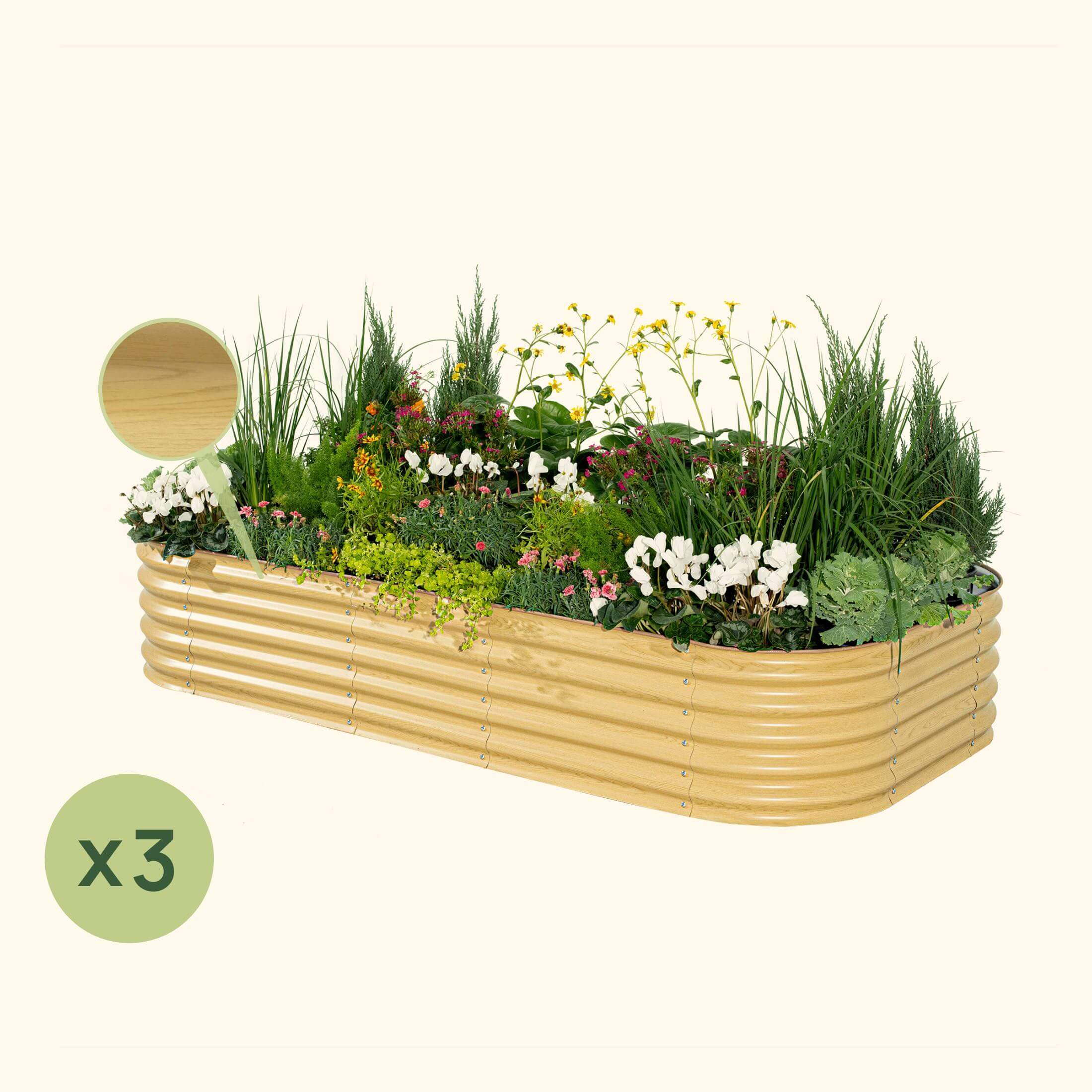 3-Pack 17" Tall 10 In 1 Jumbo Modular Metal Raised Garden Bed Kit | Sunlit Oak