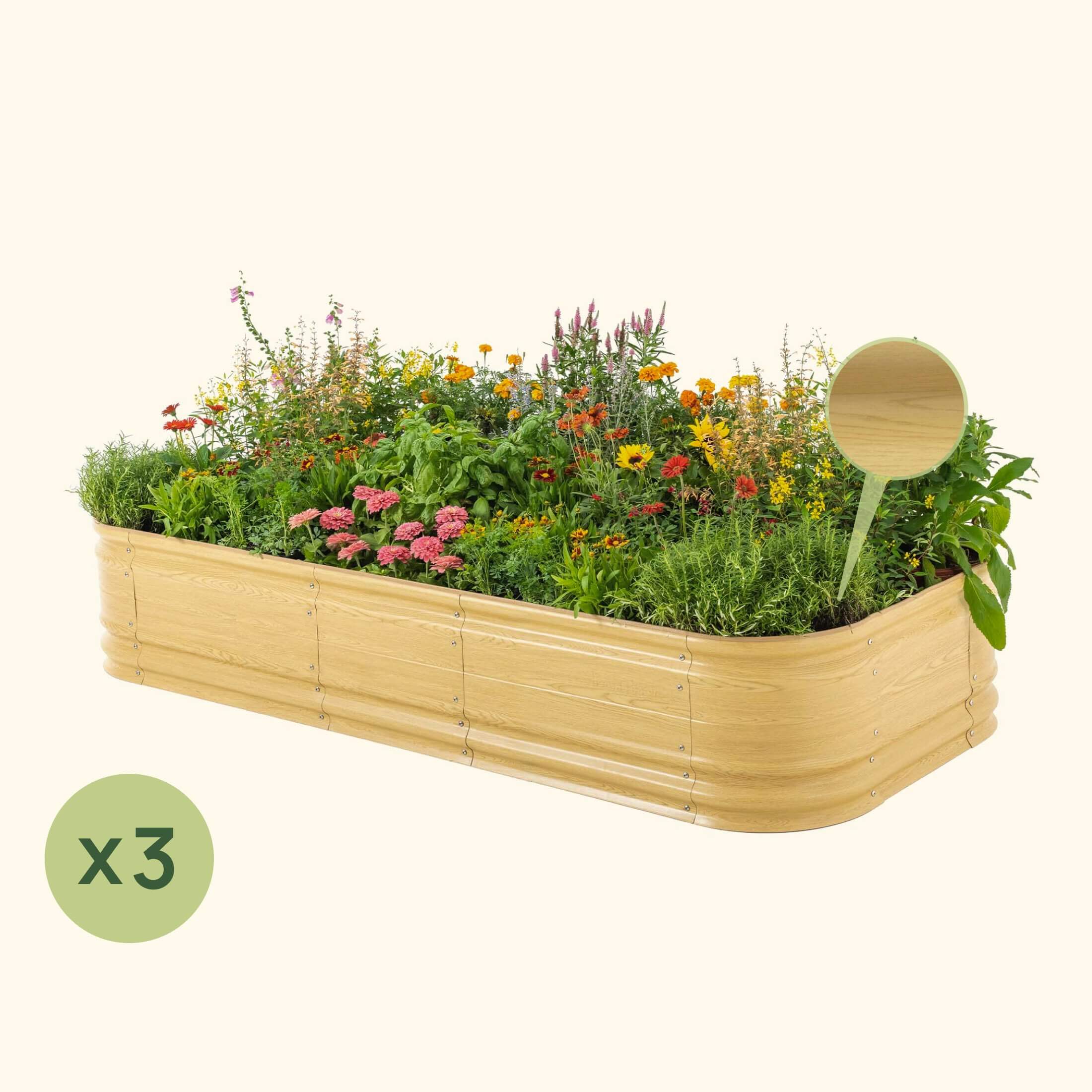 3 Pack 17" Tall 10 In 1 Jumbo Novel Modular Metal Raised Garden Bed Kit | Sunlit Oak