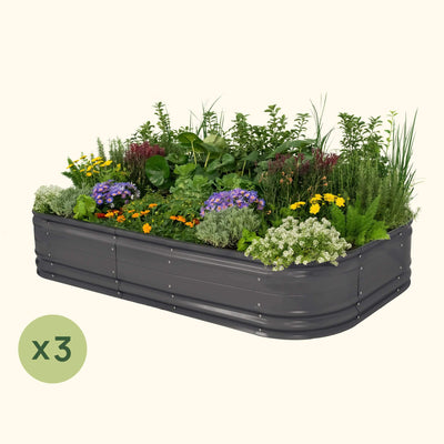 3 Pack 17" Tall 10 In 1 Jumbo Novel Modular Metal Raised Garden Bed Kit | Modern Gray