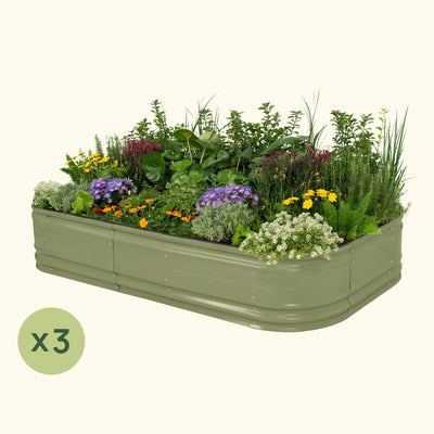 3 Pack 17" Tall 10 In 1 Jumbo Novel Modular Metal Raised Garden Bed Kit | Olive Green