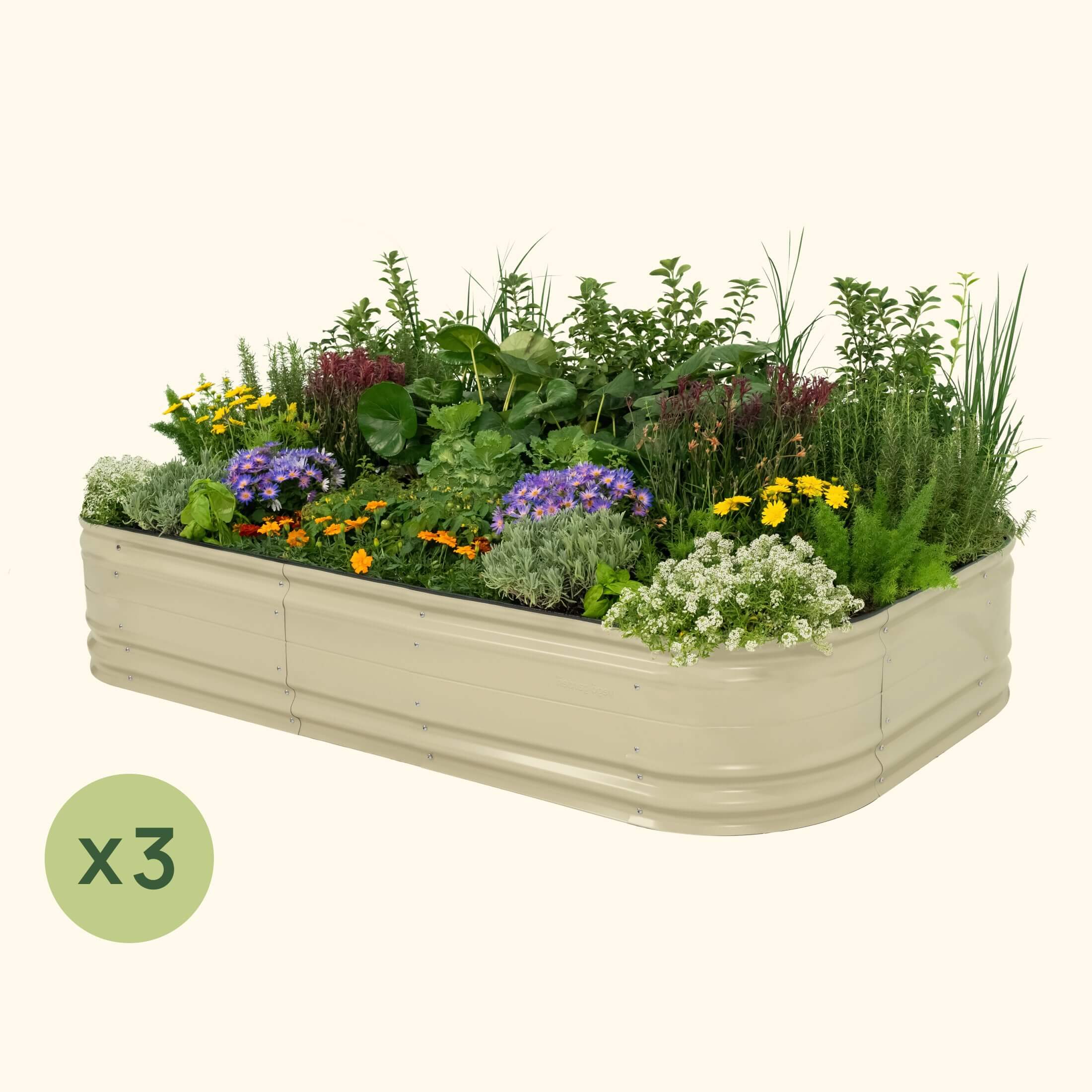 3 Pack 17" Tall 10 In 1 Jumbo Novel Modular Metal Raised Garden Bed Kit | Pearl White