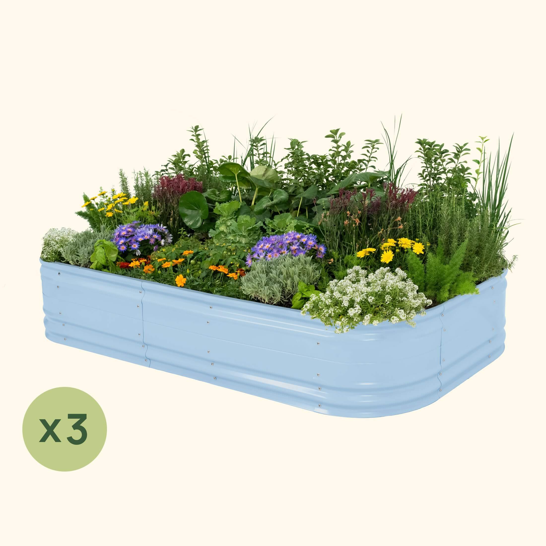 3 Pack 17" Tall 10 In 1 Jumbo Novel Modular Metal Raised Garden Bed Kit | Sky Blue