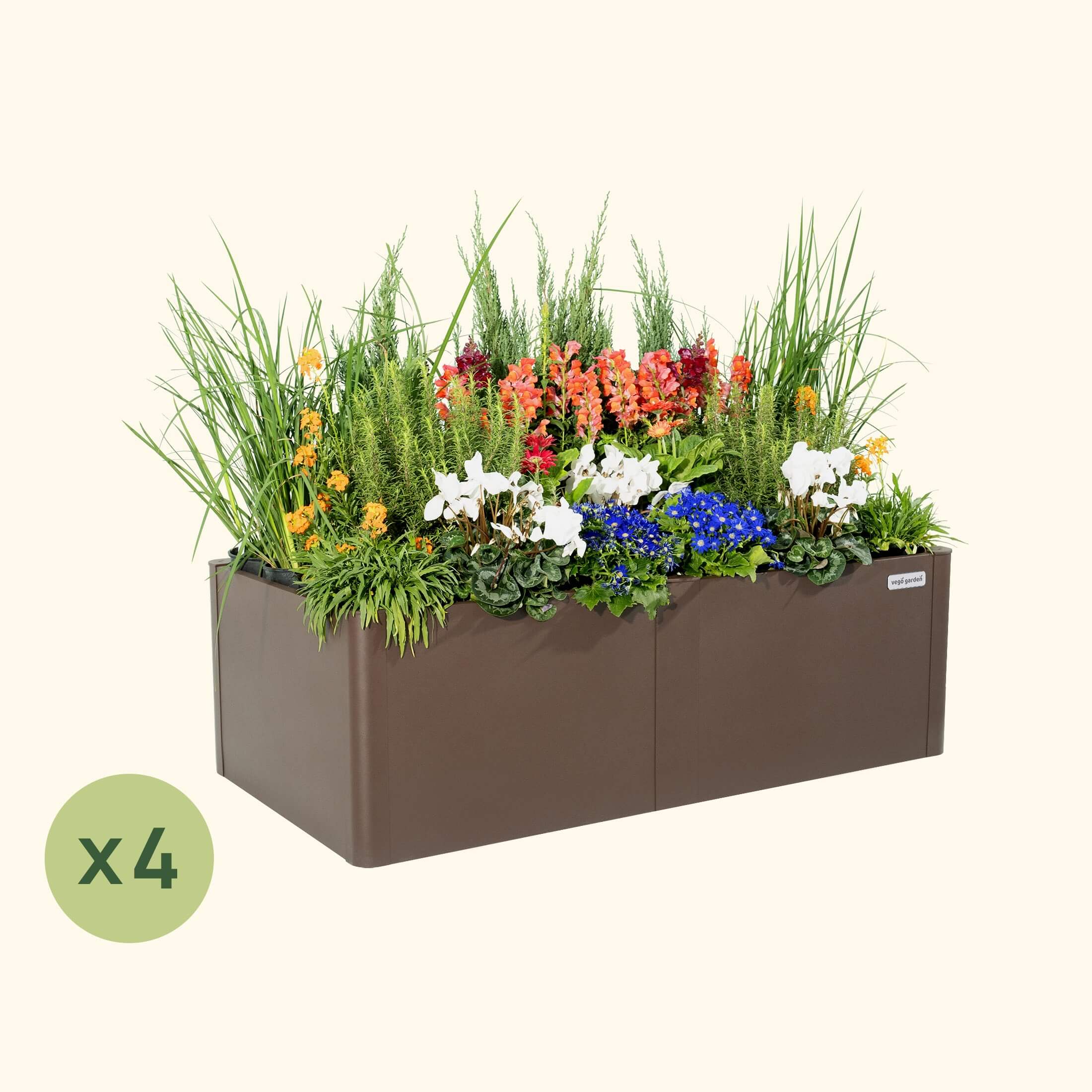 4 Pack 17" Tall 27" x 53" Modern Metal Raised Garden Bed |Vego Garden|Umber Brown