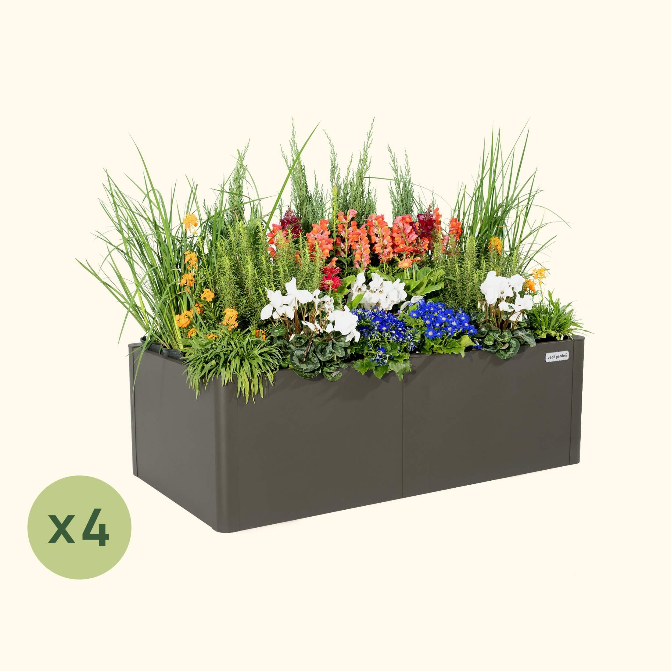 4 Pack 17" Tall 27" x 53" Modern Metal Raised Garden Bed |Vego Garden|Urban Charcoal