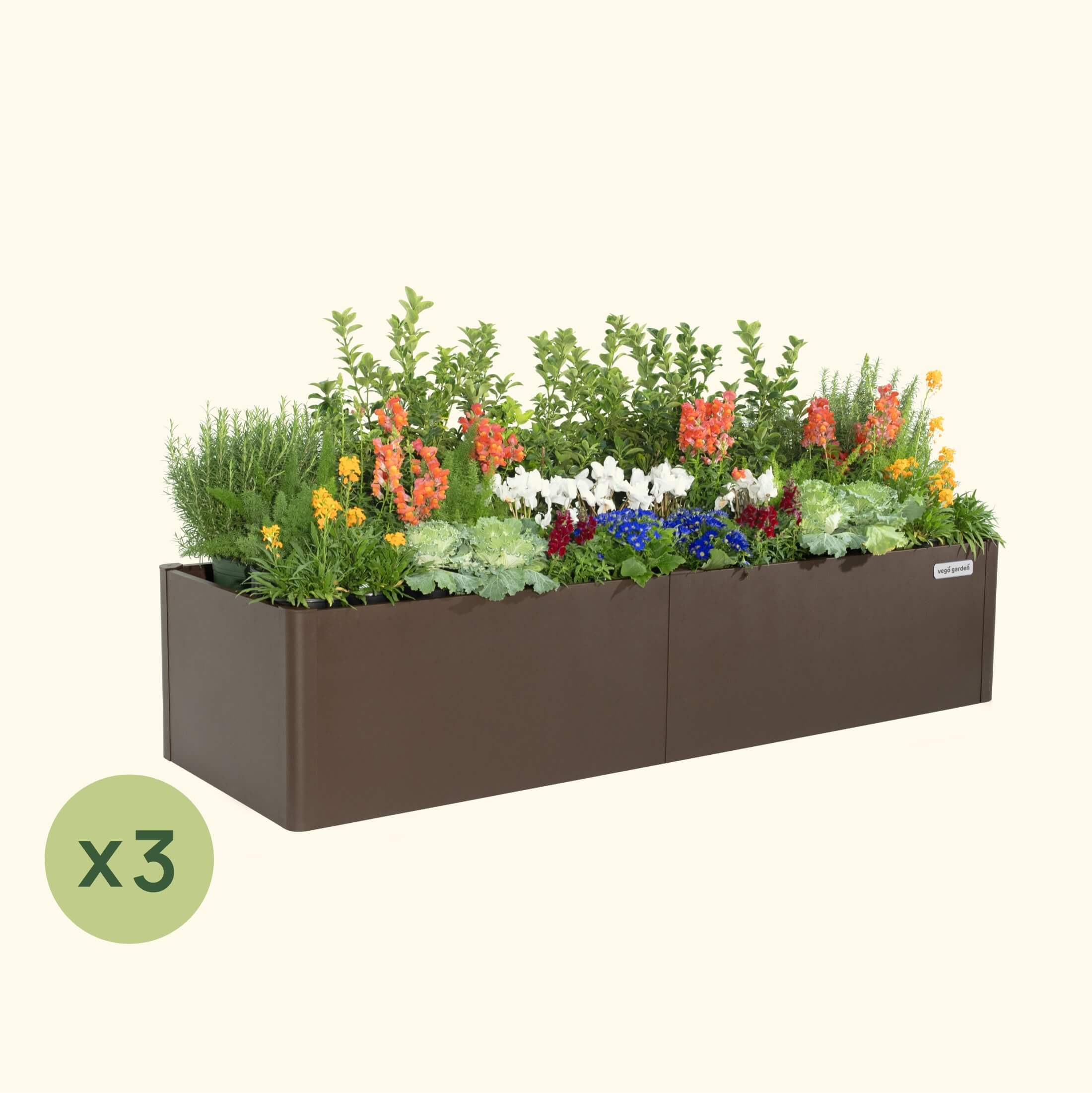 3-Pack 17" Tall Modern 27" x 83" Metal Raised Garden Bed | Umber Brown