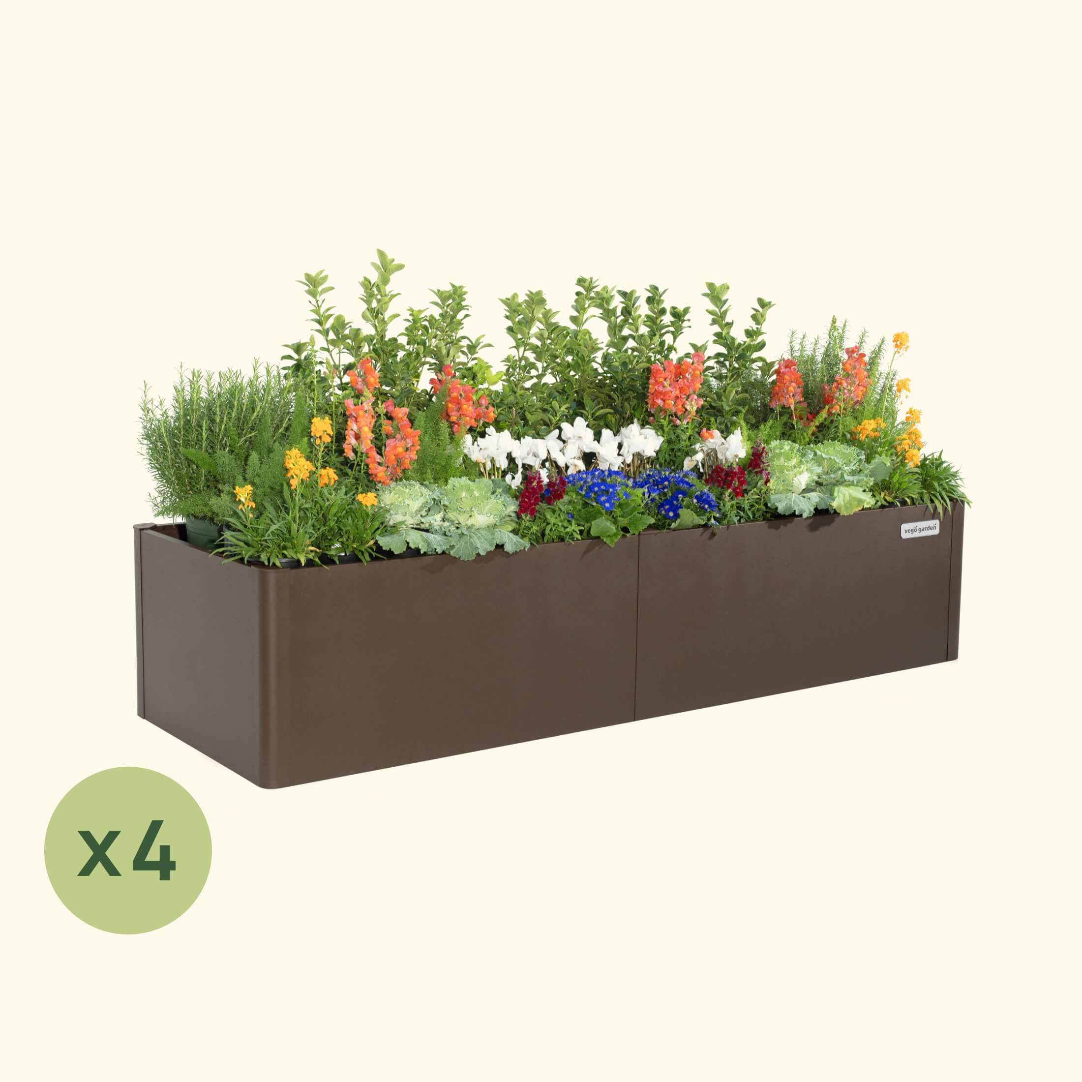 4 Pack  17" Tall 27" x 83" Modern Metal Raised Garden Bed |Vego Garden|Umber Brown