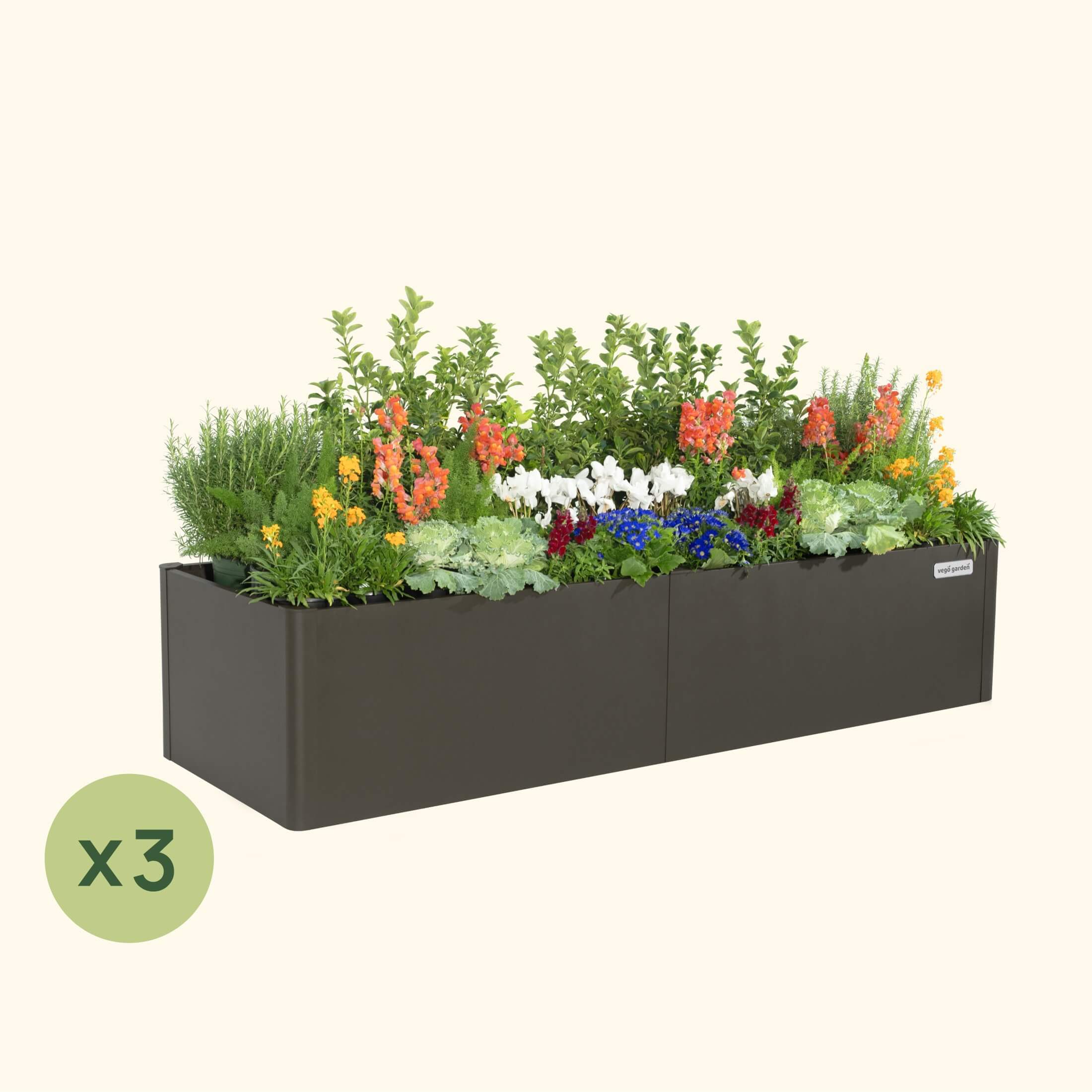 3-Pack 17" Tall Modern 27" x 83" Metal Raised Garden Bed | Urban Charcoal