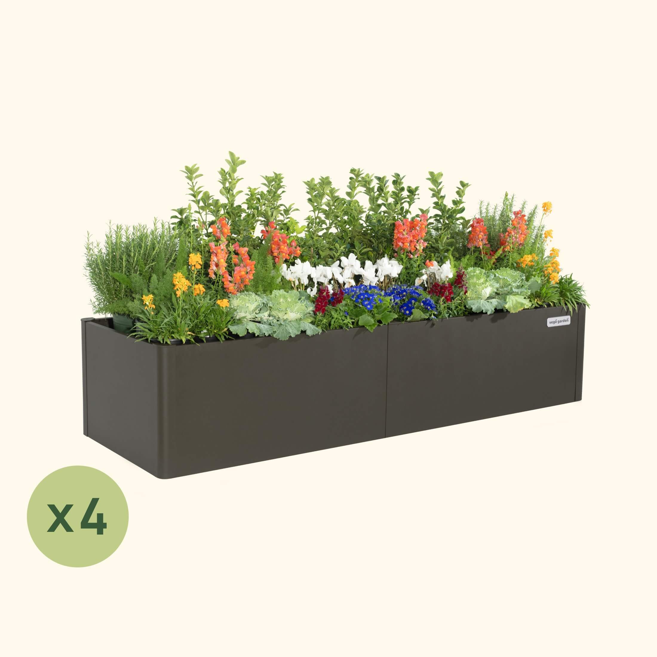 4 Pack 17" Tall 27" x 83" Modern Metal Raised Garden Bed |Vego Garden|Urban Charcoal