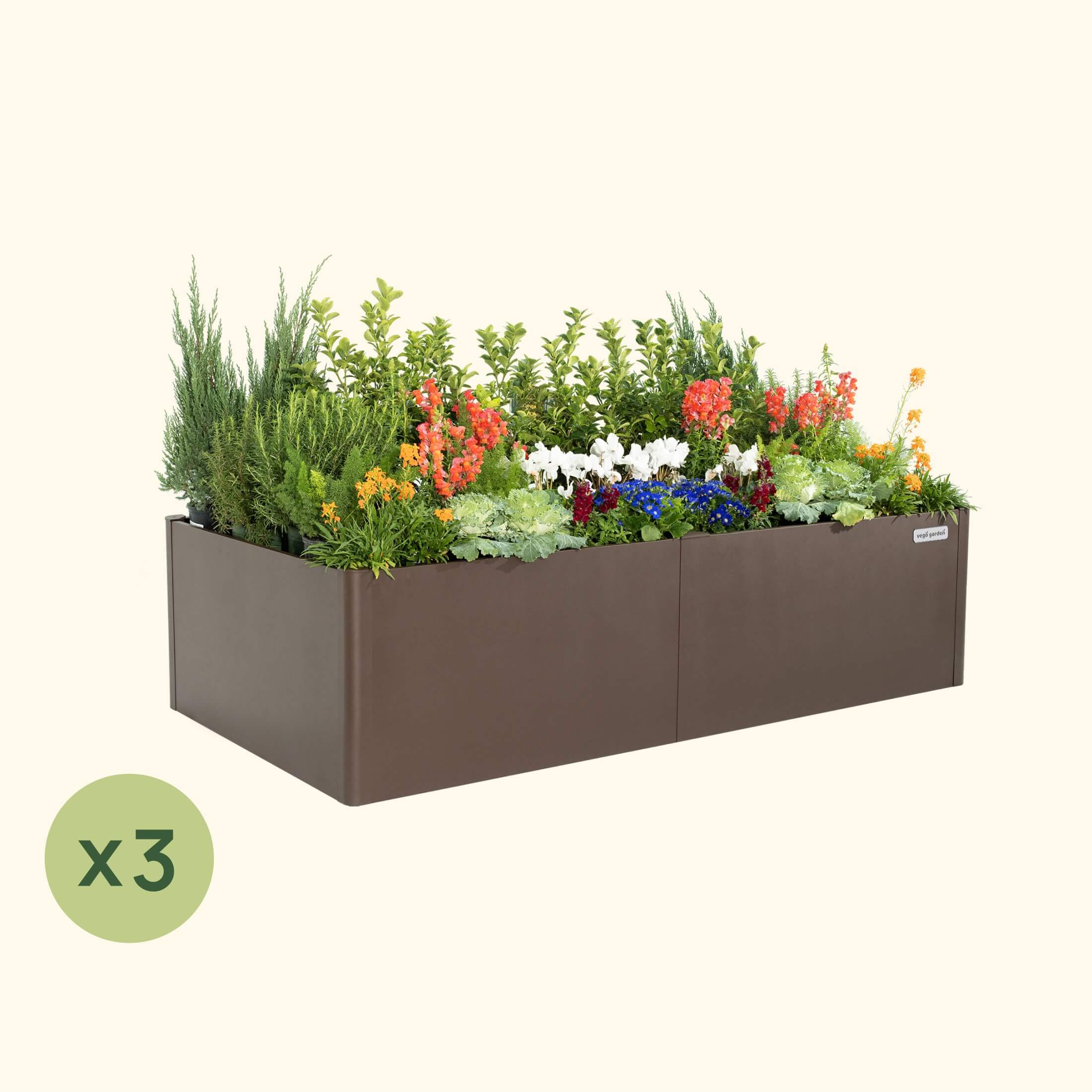 3-Pack 17" Tall Modern 42" x 83" Metal Raised Garden Bed | Umber Brown