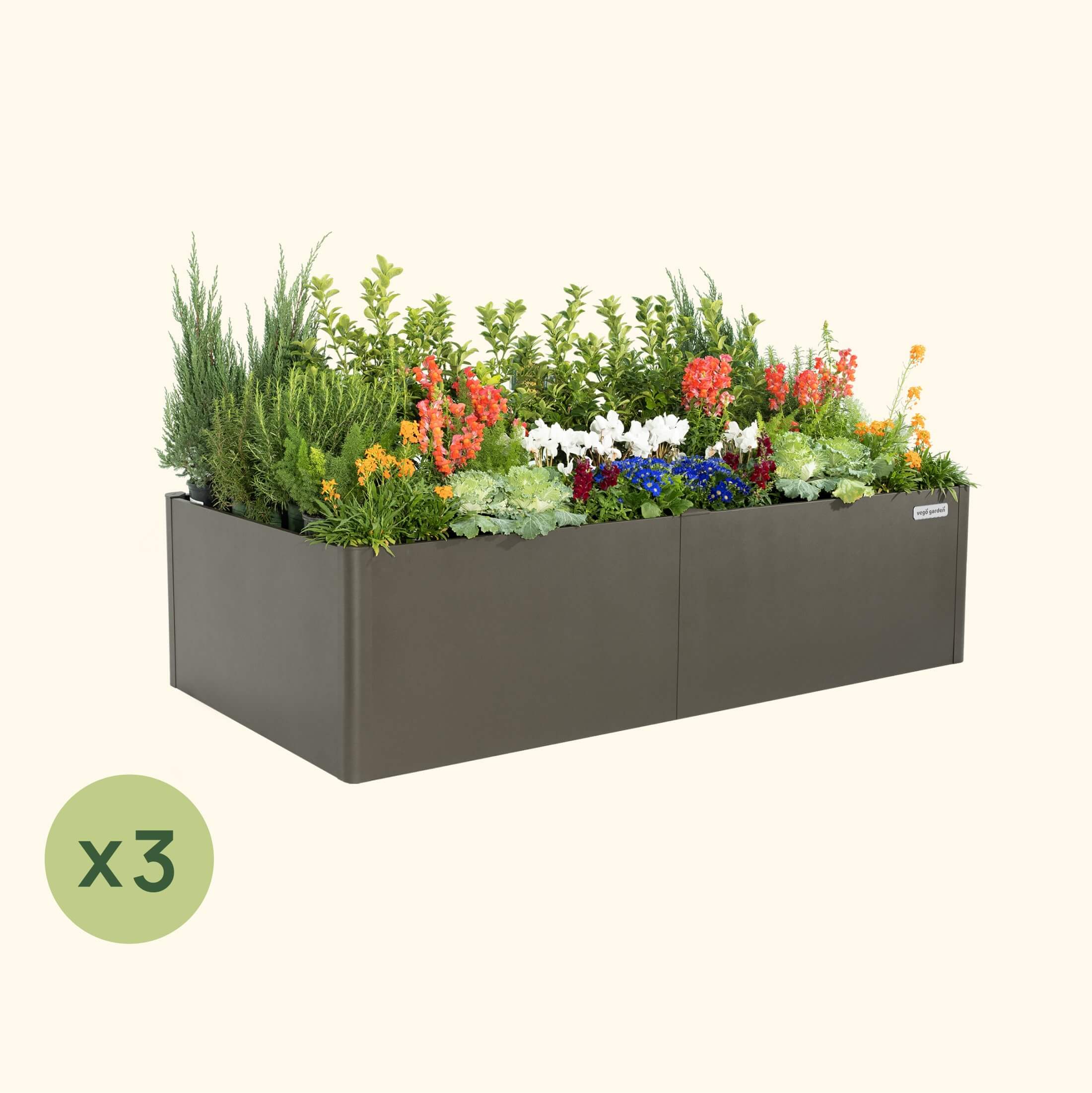 3-Pack 17" Tall Modern 42" x 83" Metal Raised Garden Bed | Urban Charcoal