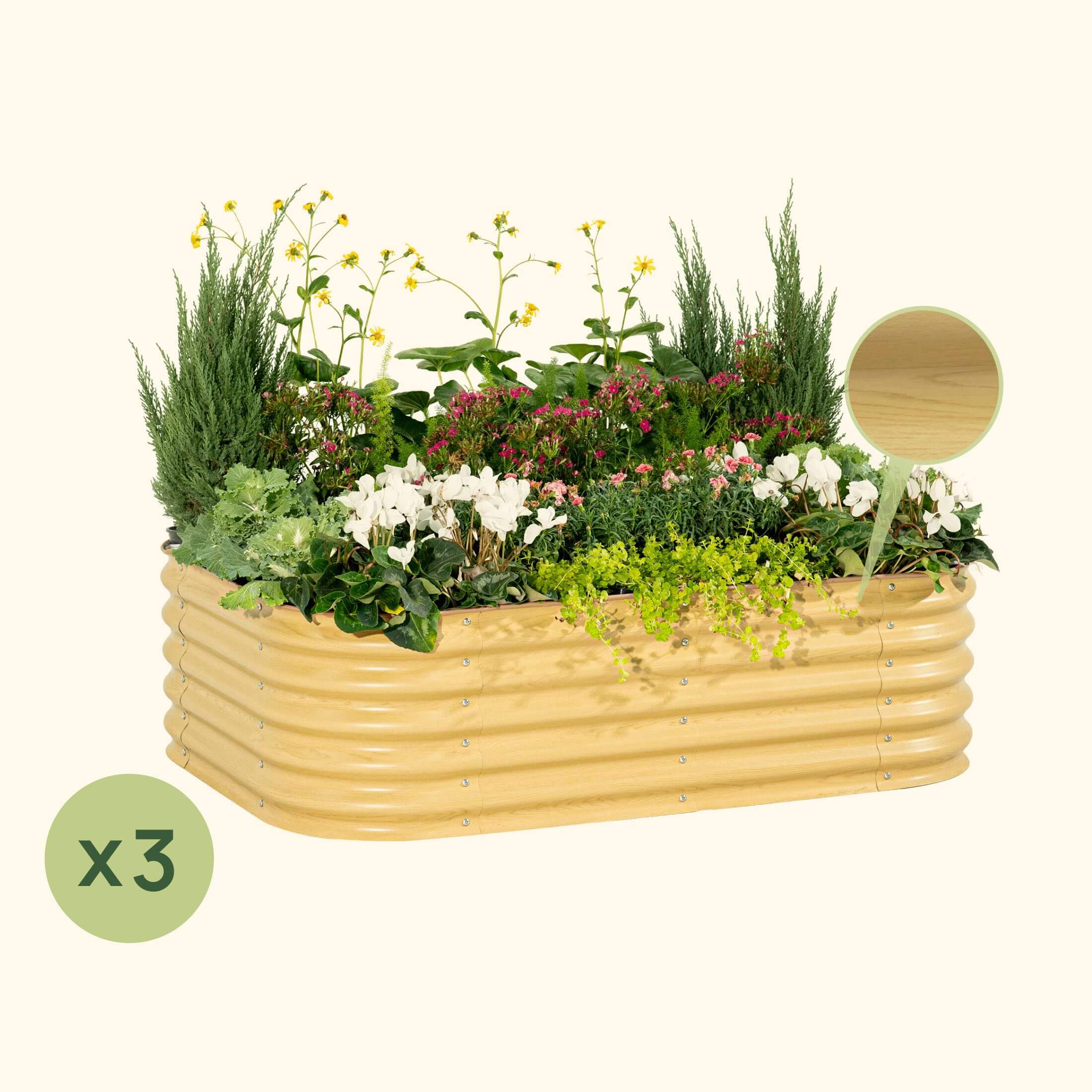 3-Pack 17" Tall 6 In 1 Medium Modular Metal Raised Garden Bed Kit | Sunlit Oak