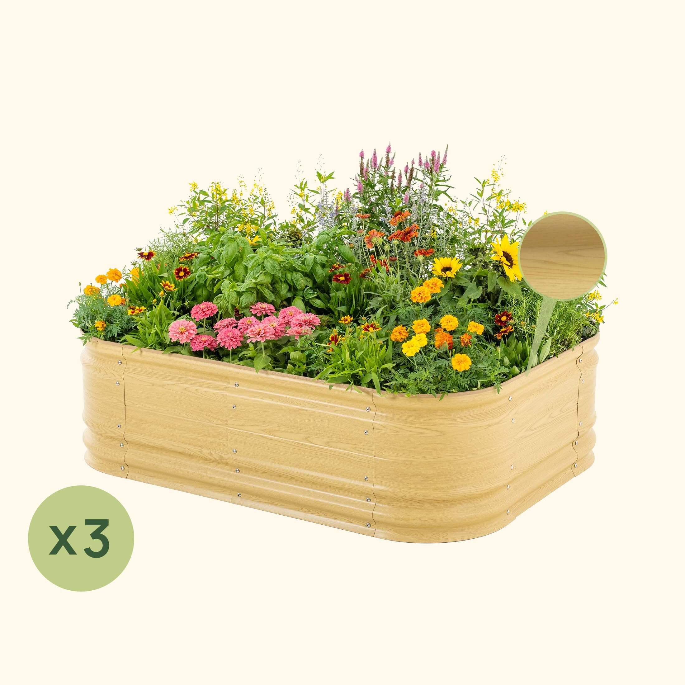 3 Pack 17" Tall 6 In 1 Medium Novel Modular Metal Raised Garden Bed Kit | Sunlit Oak