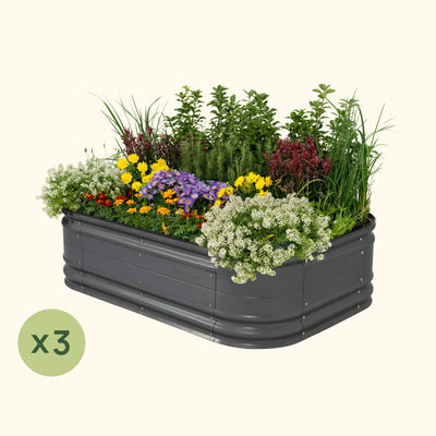 3 Pack 17" Tall 6 In 1 Medium Novel Modular Metal Raised Garden Bed Kit | Modern Gray