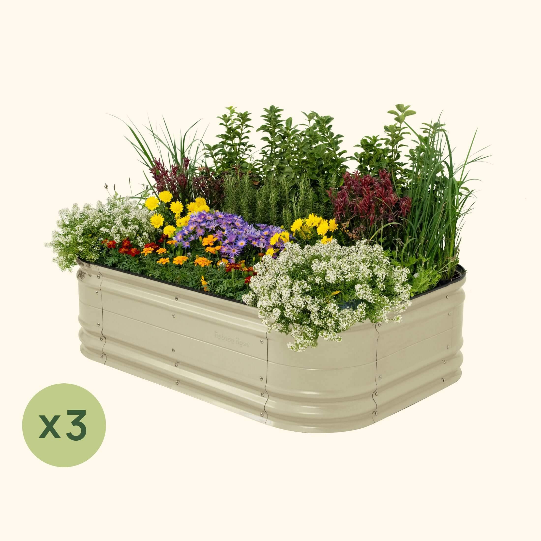 3 Pack 17" Tall 6 In 1 Medium Novel Modular Metal Raised Garden Bed Kit | Pearl White