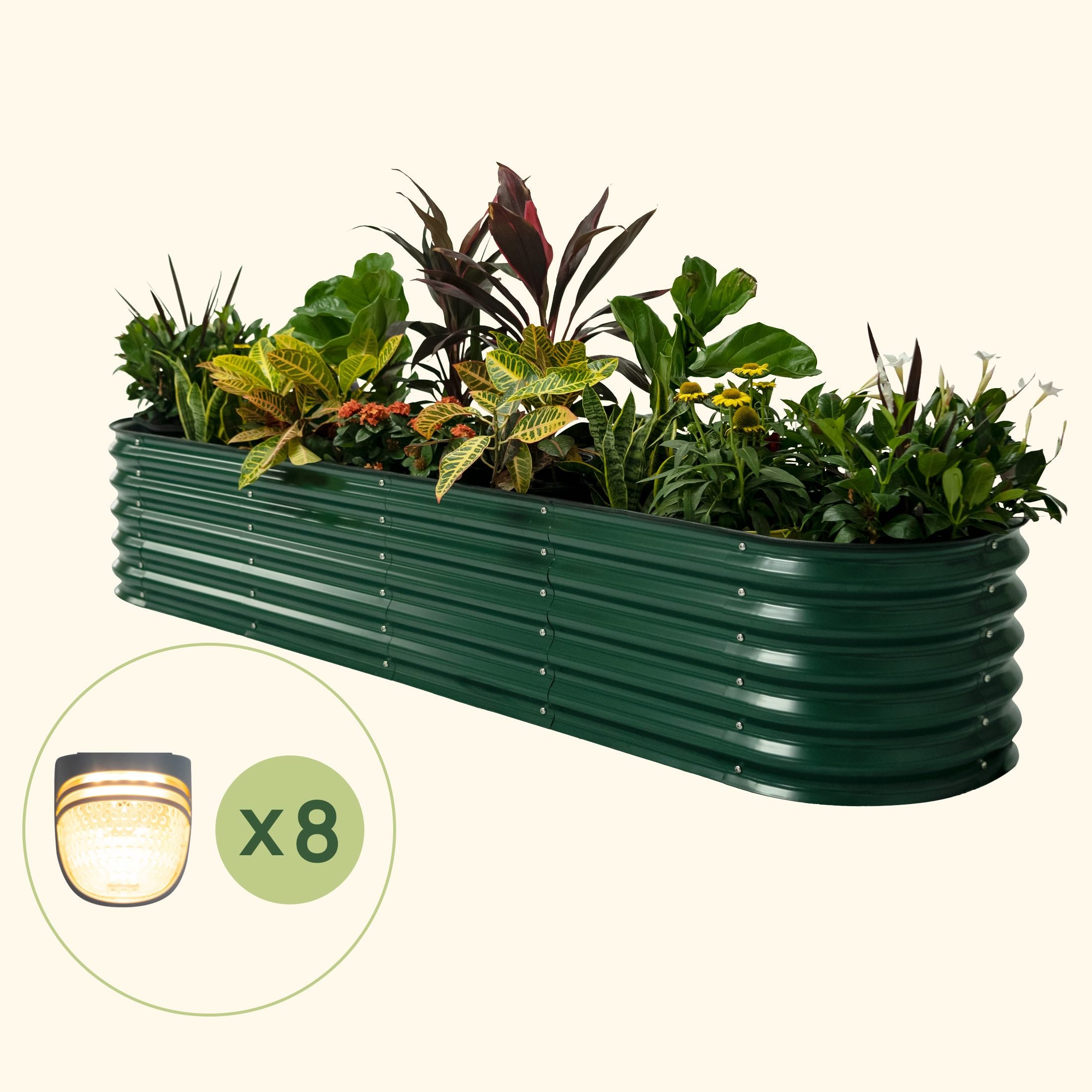 17" Tall 9 In 1 Modular Metal Raised Garden Bed Kit with 8 Pack Dappled Solar Garden Light British Green