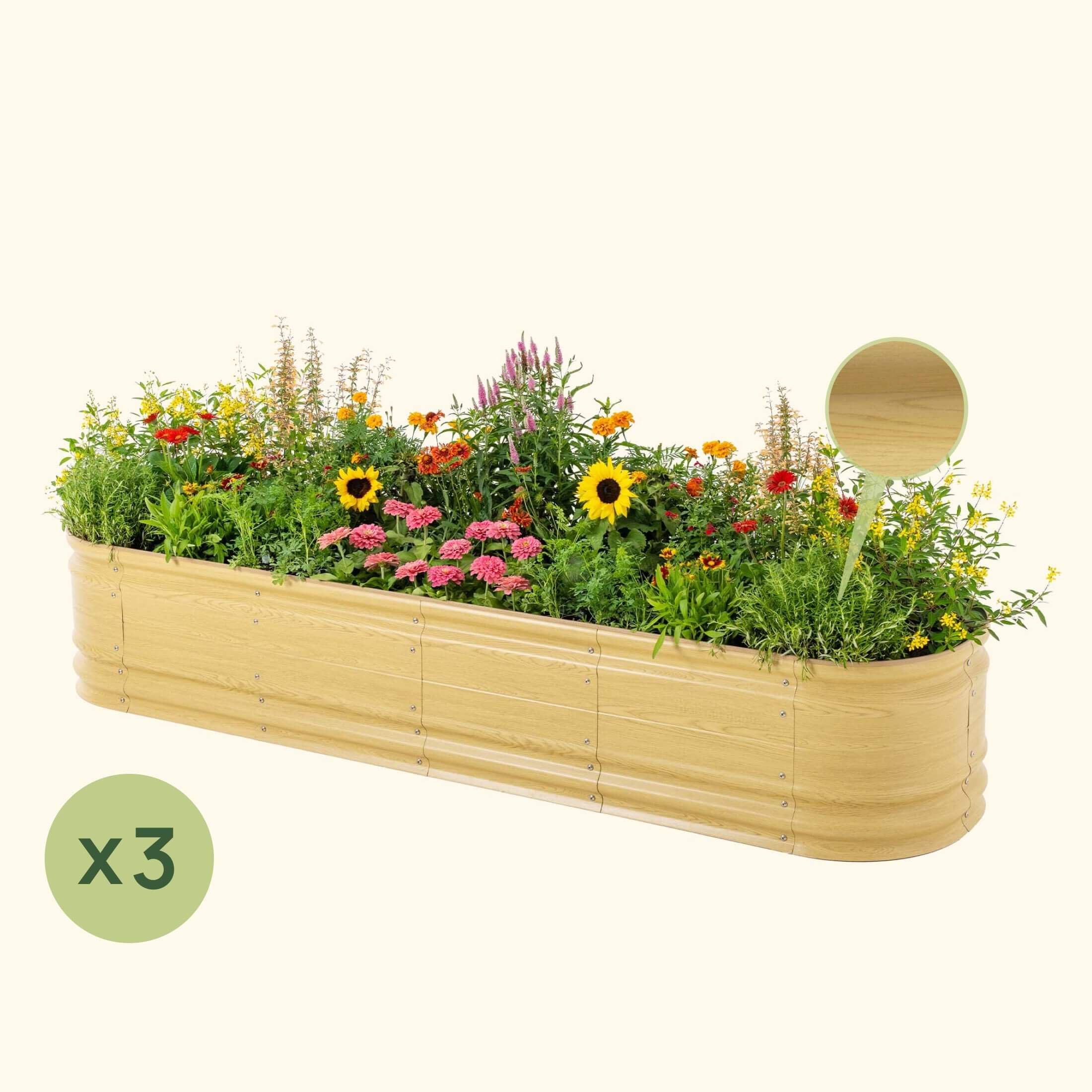 3 Pack 17" Tall 9 In 1 Large Novel Modular Metal Raised Garden Bed Kit | Sunlit Oak