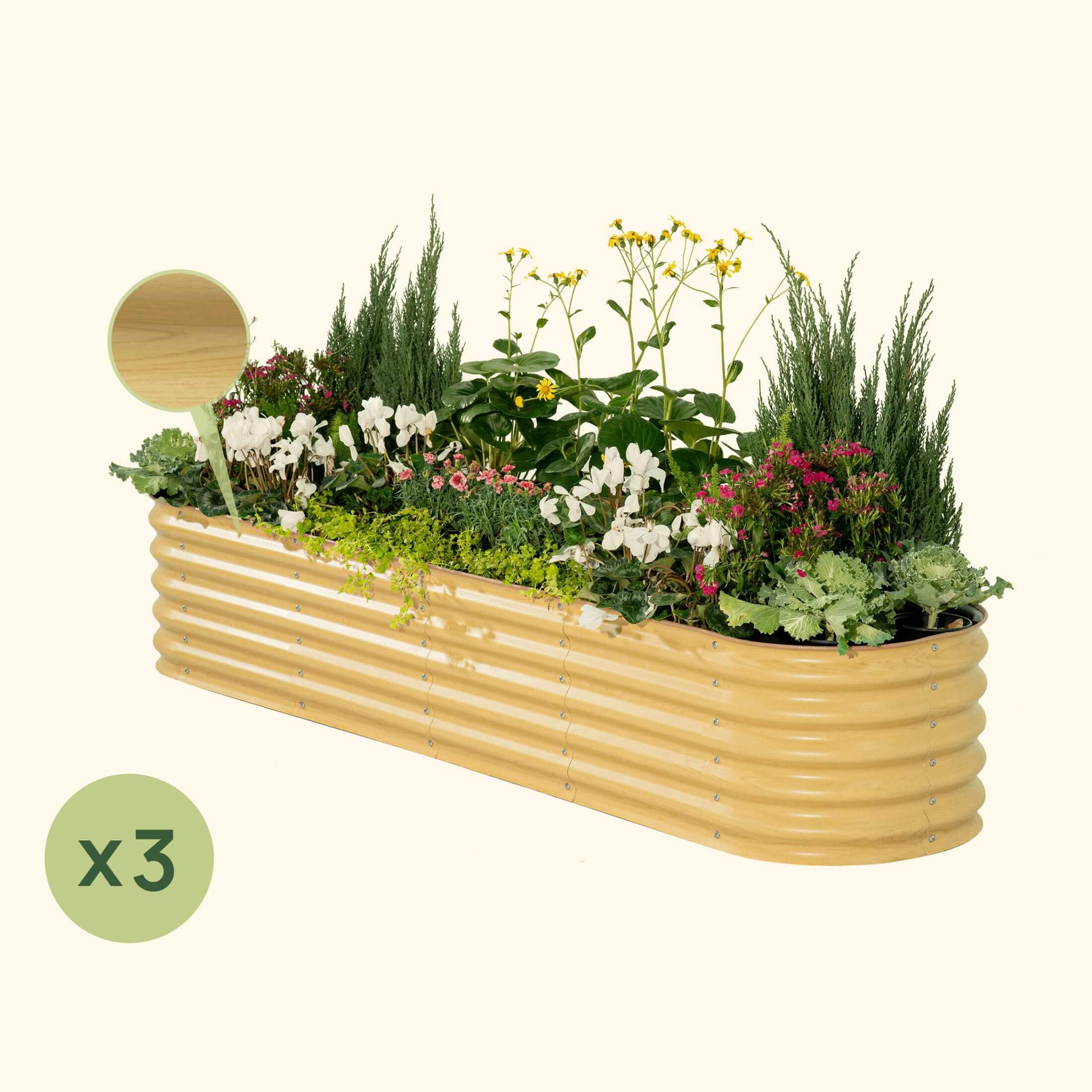 3-Pack 17" Tall 9 In 1 Large Modular Metal Raised Garden Bed Kit | Sunlit OakSunlit Oak