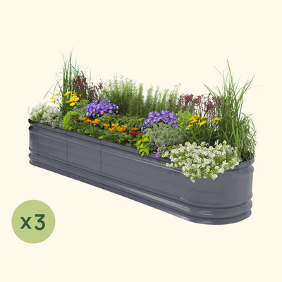 3 Pack 17" Tall 9 In 1 Large Novel Modular Metal Raised Garden Bed Kit | Modern Gray