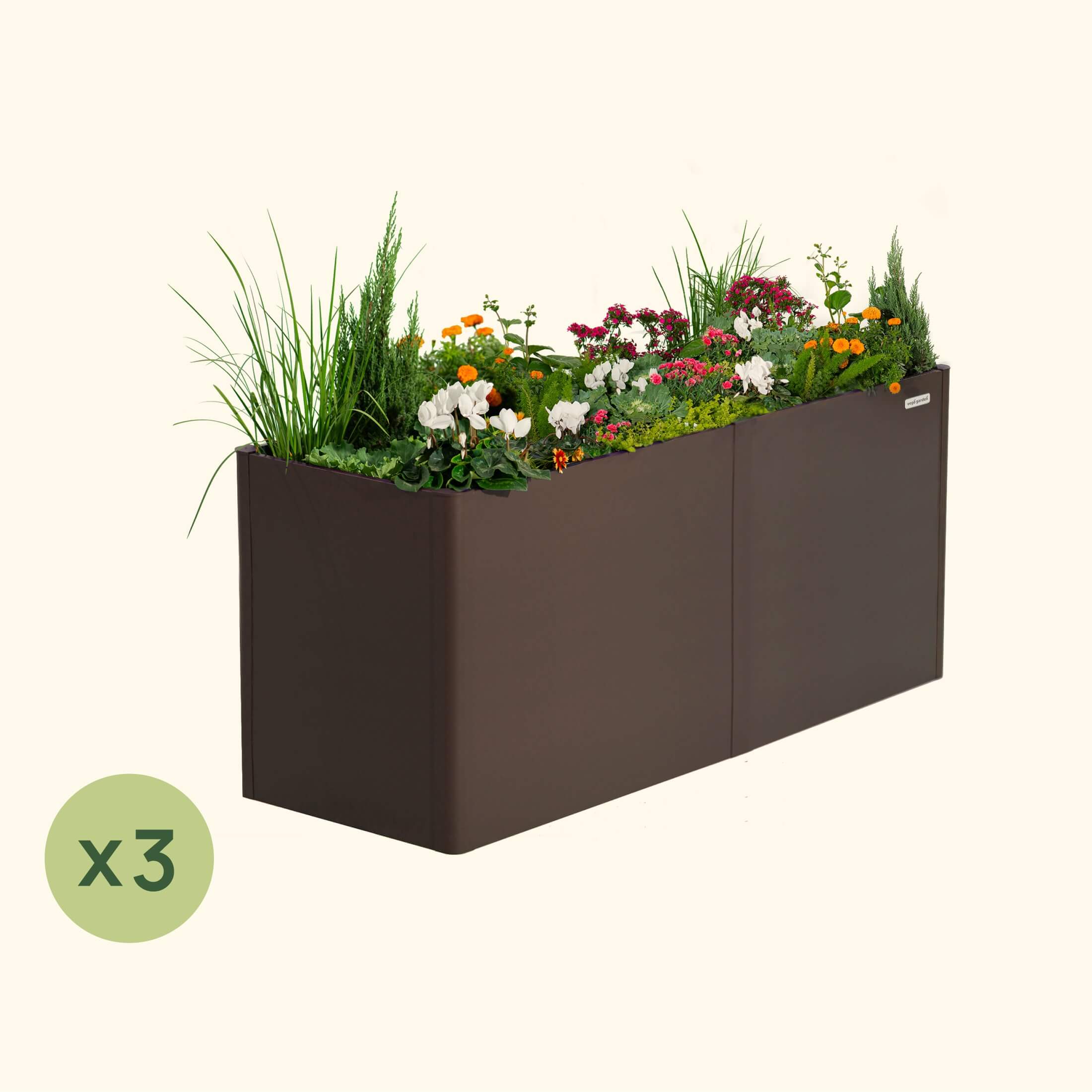 3-Pack 32" Extra Tall Modern 27" x 83" Metal Raised Garden Bed | Umber Brown