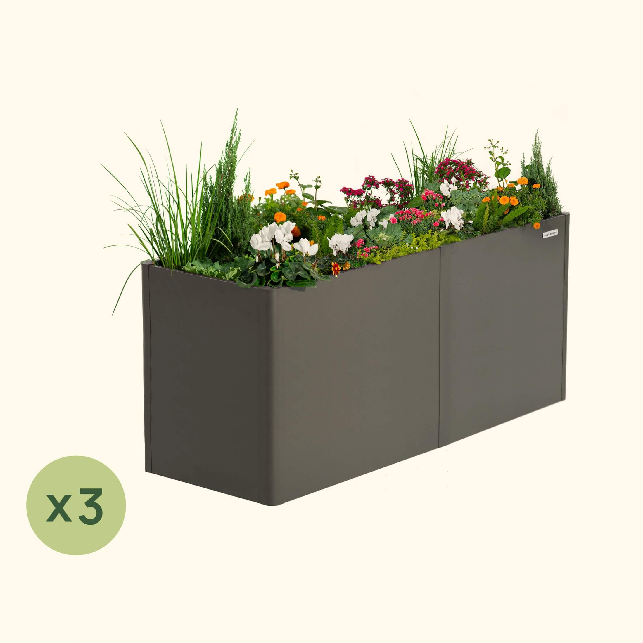 3-Pack 32" Extra Tall Modern 27" x 83" Metal Raised Garden Bed | Urban Charcoal