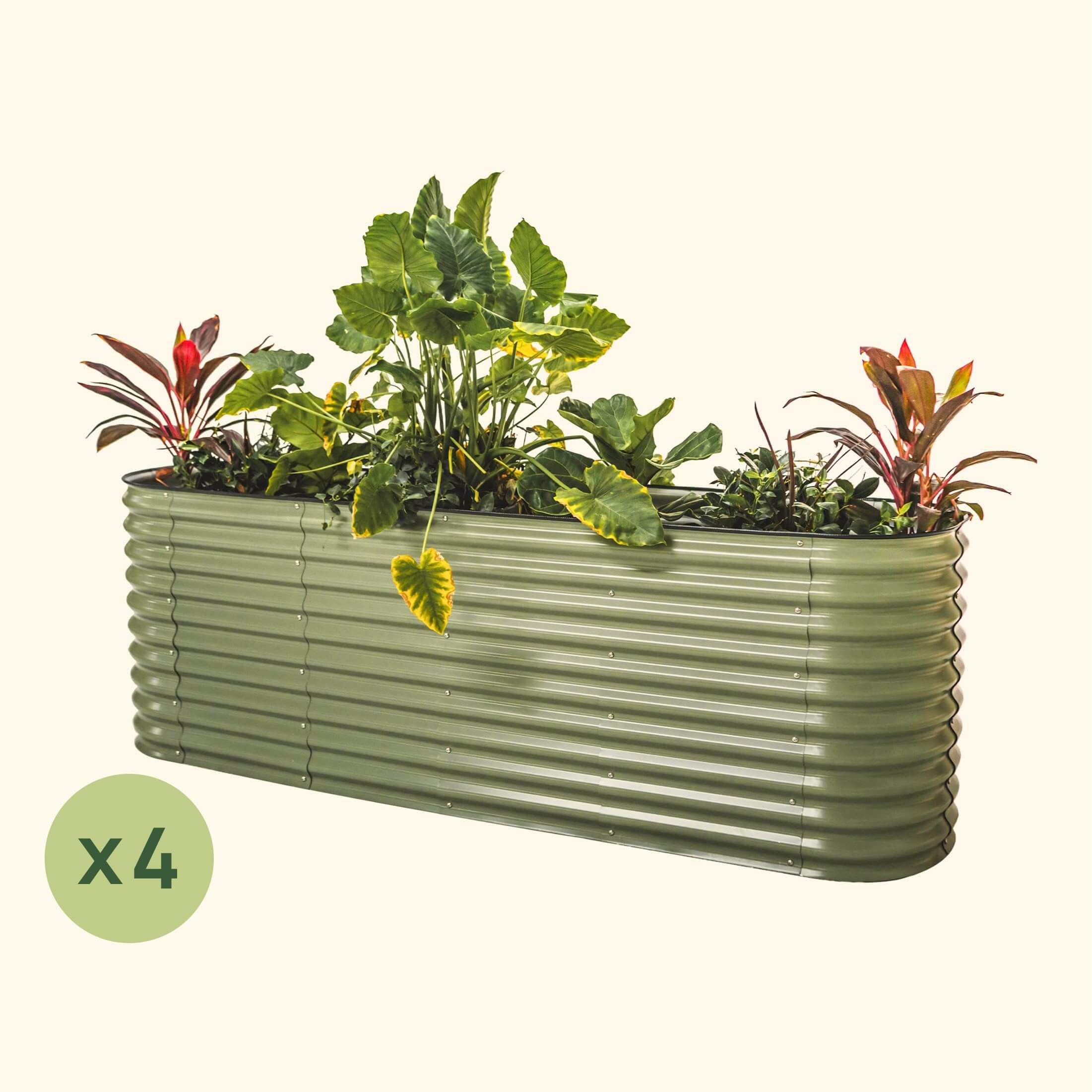 4-Pack 32" Extra Tall 9 In 1 Modular Metal Raised Garden Bed Kit Olive Green