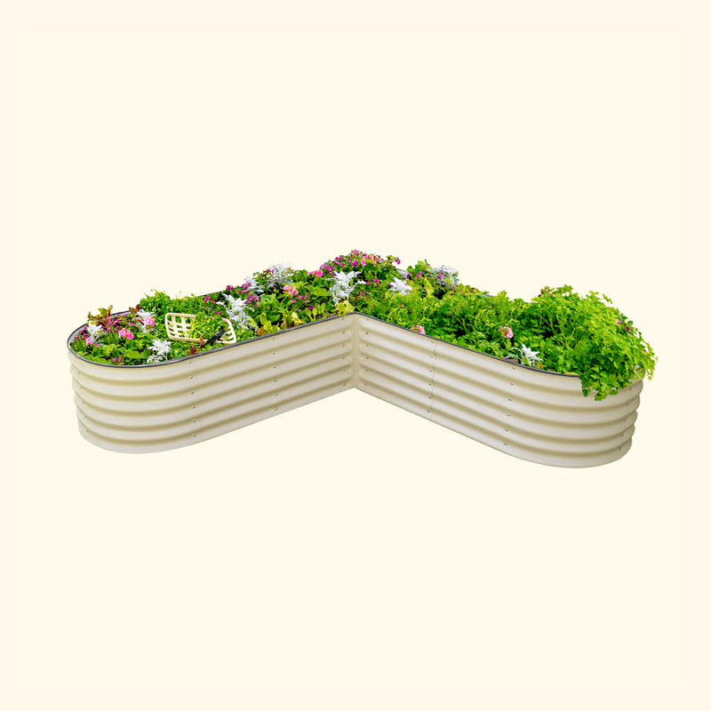 17 tall L-shaped metal garden container - Large Size | Pearl White | Vego Garden raised garden bed