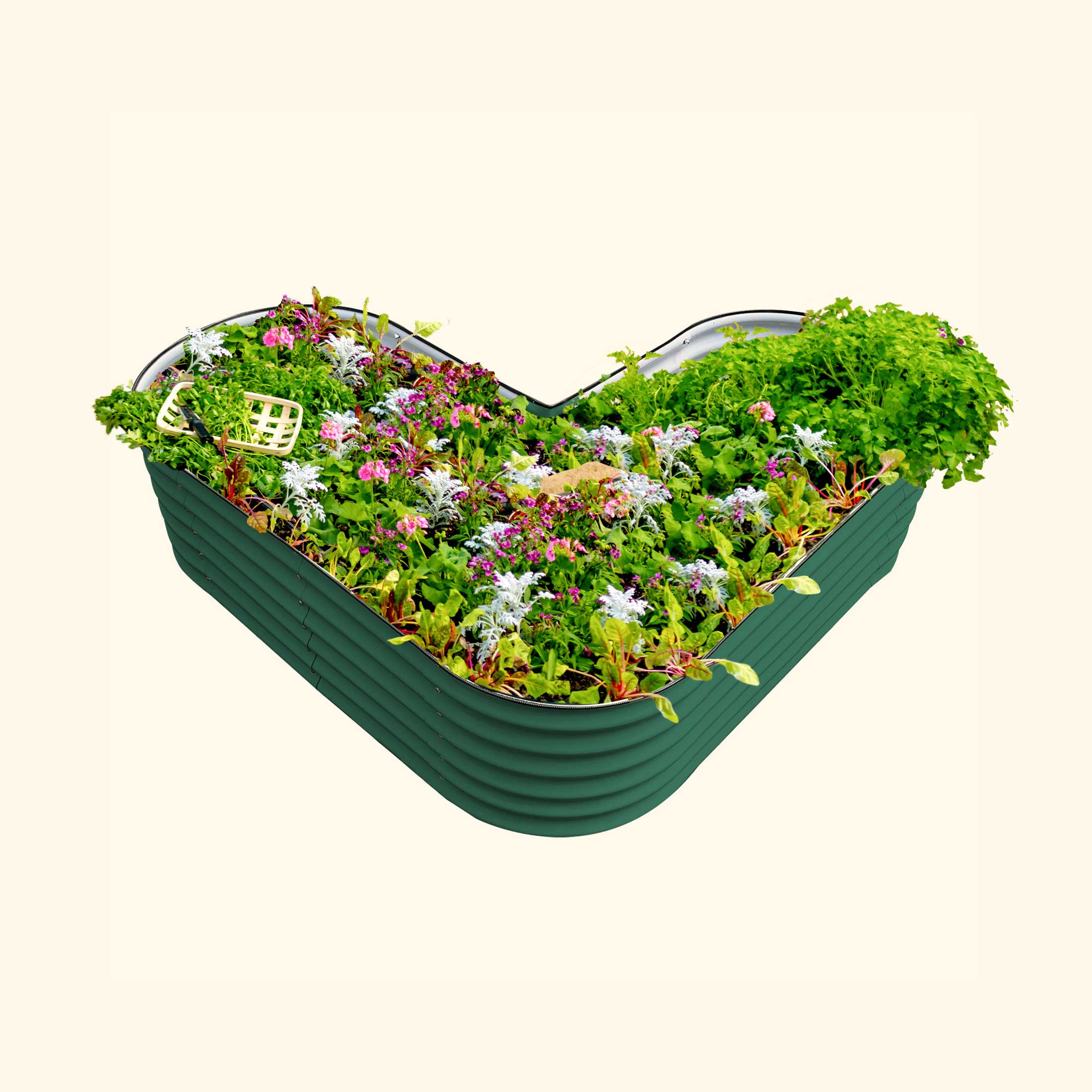 17 tall L-shaped metal garden container - Standard Size | British Green | Vego Garden raised garden bed