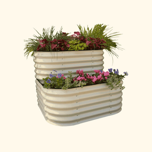 Vego Garden Cascading metal raised garden bed kit standard size pearl white color